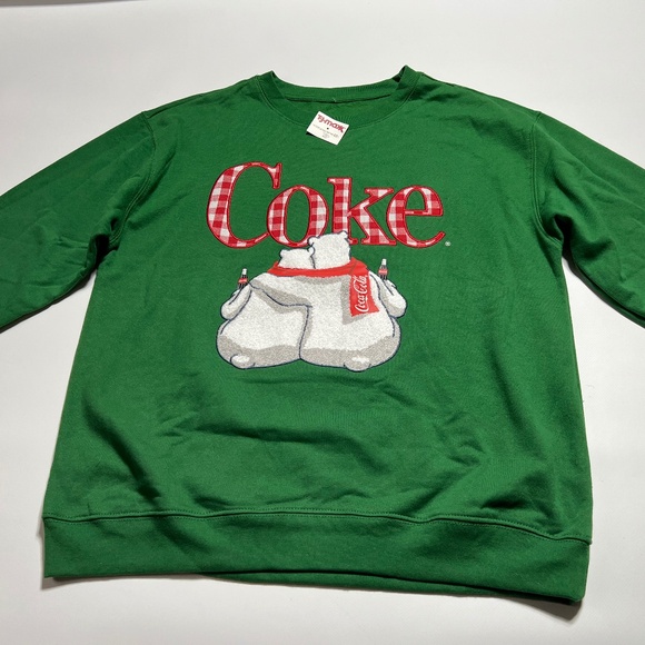 Coca Cola Coke Logo Green Christmas Sweatshirt Polar Bear Womens Large NEW - Picture 3 of 9